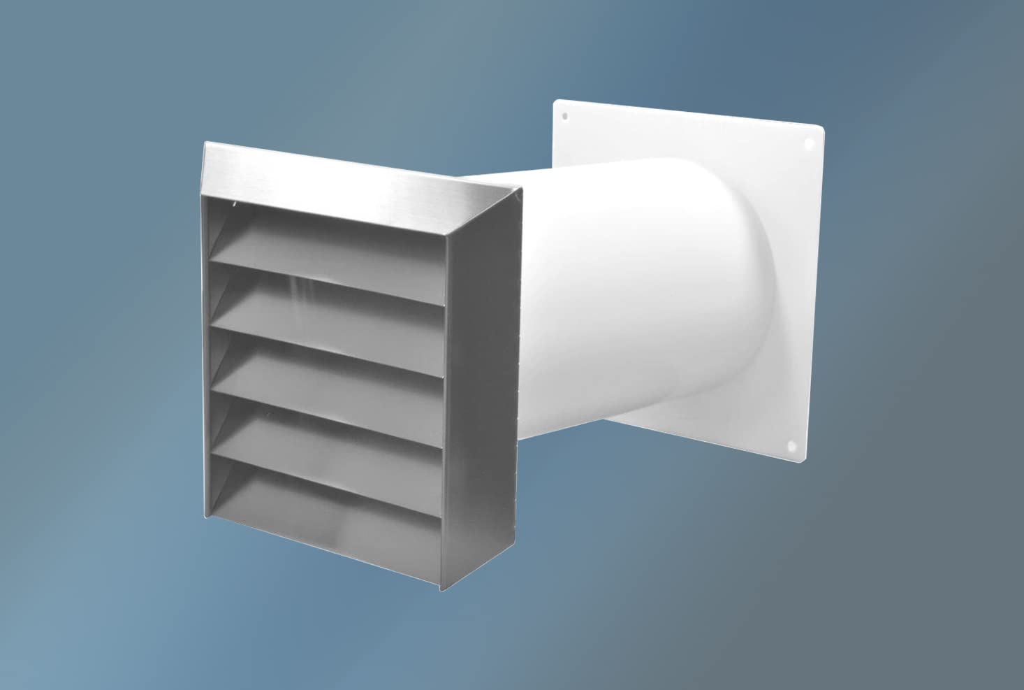 Abluftset Mauerkasten 125 mm Edelstahl mit Rückstauklappe, Rechteckanschluss