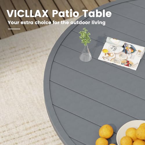 Image of VICLLAX 63 inch Round Patio Table, Outdoor Dining Table for 8-10 with Umbrella Hole for Garden Lawn Deck Backyard, Dark Grey