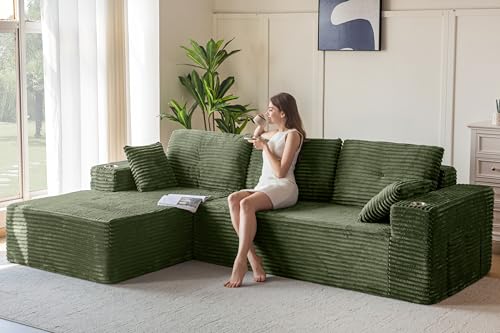 Image of MAXYOYO 104 inch Modular Sectional Couch with L-Shape Chaise, Modern Boneless Couch for Living Room, Sofa in A Box, Oversized Sofa with Deep Seat, No Assembly Required, Green
