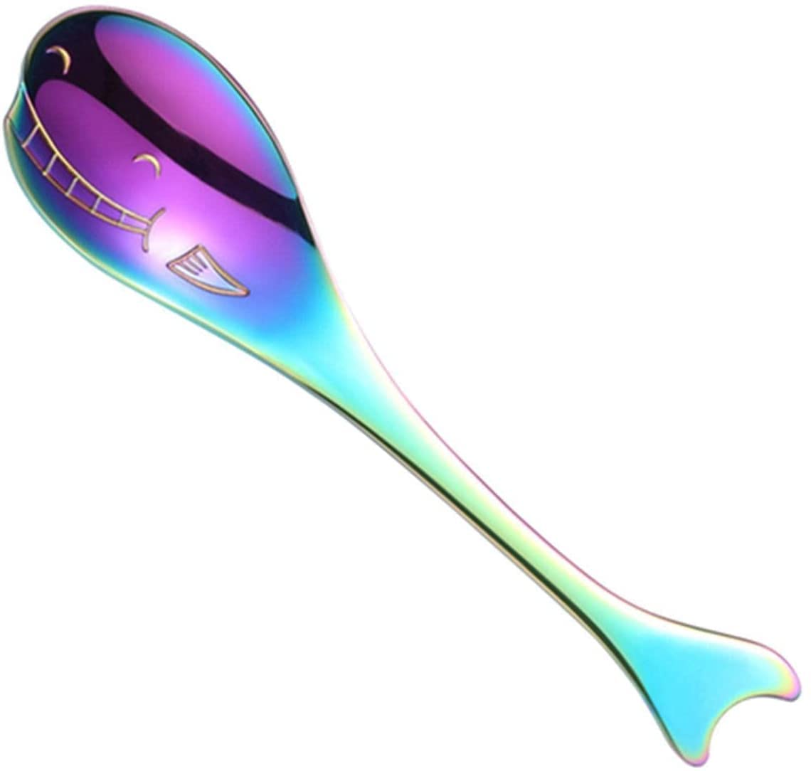 Cucharas De Mesa Hippocampus/Dolphin Forma de ballena Cucharas acero inoxidable Cuchara café creativo Postre Té helado Cocina Herramientas Vajilla Sopa Antigoteo Servir(Whale Multicolor)