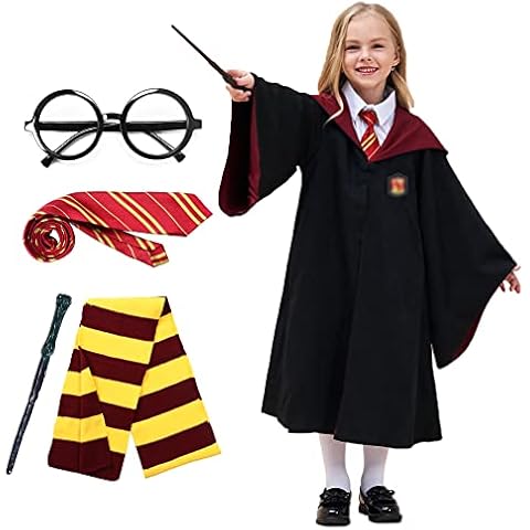 Formemory Wizard Costume Kids Adults Witch Robe with Wand Tie Scarf Glasses for Boys Girls Children World Book Day Deluxe Fancy Dress Outfit Halloween Cloak Cosplay (L, Wizard Costume) Cover