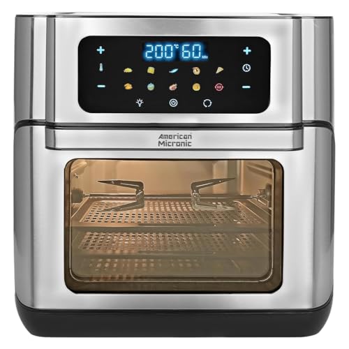 Image of AMERICAN MICRONIC 15 L Digital Air Fryer Oven | 1600W TurboTunnel Fresh Air Technology | 200C Max Temp | 90-Min Timer | 8 Preset Menus | | Includes Recipe Book | (Black & Steel) (AMI-AFD-150LDx)