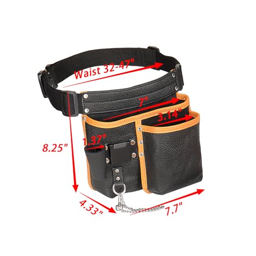Image of Tool Belt,Genuine Leather Tool Pouch,Detachable & Adjustable Single Side Tool Belt Pouch for Electrician,Carpenter,Construction,Work Apron,Utility Belt.