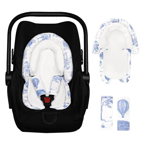 Image of Baby Car Seat Head Support with Extra Headrest, 2-in-1 Babybody Supports with Shoulder Pads Set for Newborn, Adjustable Infant Car Seat Insert Compatible with Stroller, Baby Swing (Blue Animal)