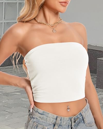 Image of Summer Tube Tops Basic Crop Tops for Women Strapless Tank Bandeau Shirts