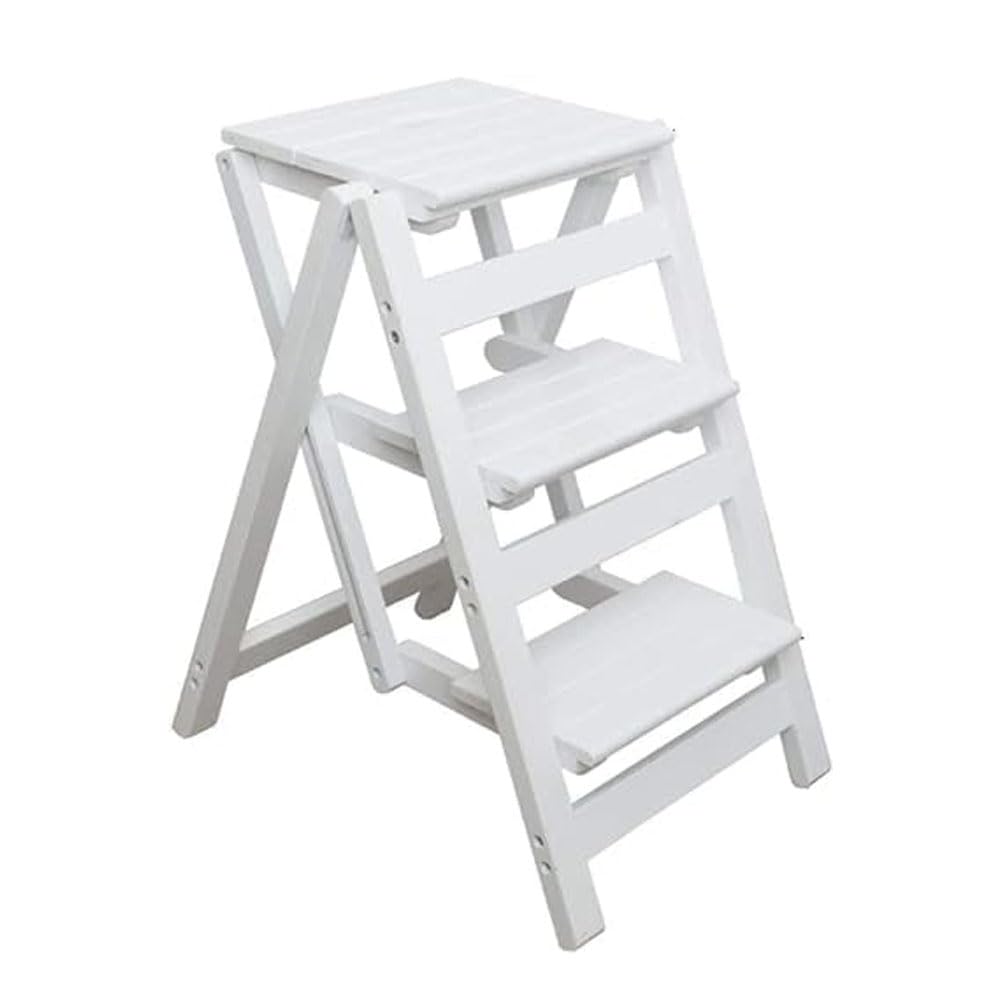 Ghygetrich Step Ladder, Folding Step Stool 2 Step Ladder Ladder Small Step Ladder Wooden Step Stool B 3 Steps