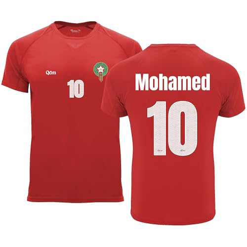 Camiseta Fútbol Selecciones — Estilo Mundial 2026 — Hombre y Mujer — Personalizable con Nombre y Número — No Oficial (FR/ES, Letras, S, Regular, Regular, Rojo, Marruecos, Hombre)