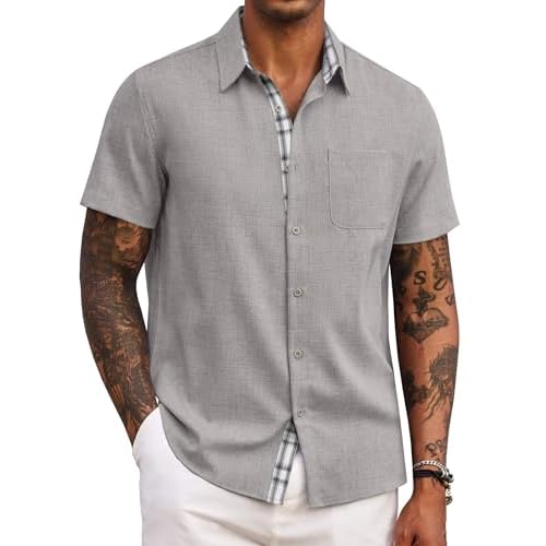 COOFANDY Men's Button Down Shirts Short Sleeve Casual Shirts Summer Beach Shirts Vacation Wedding Shirts with Pocket Black Small