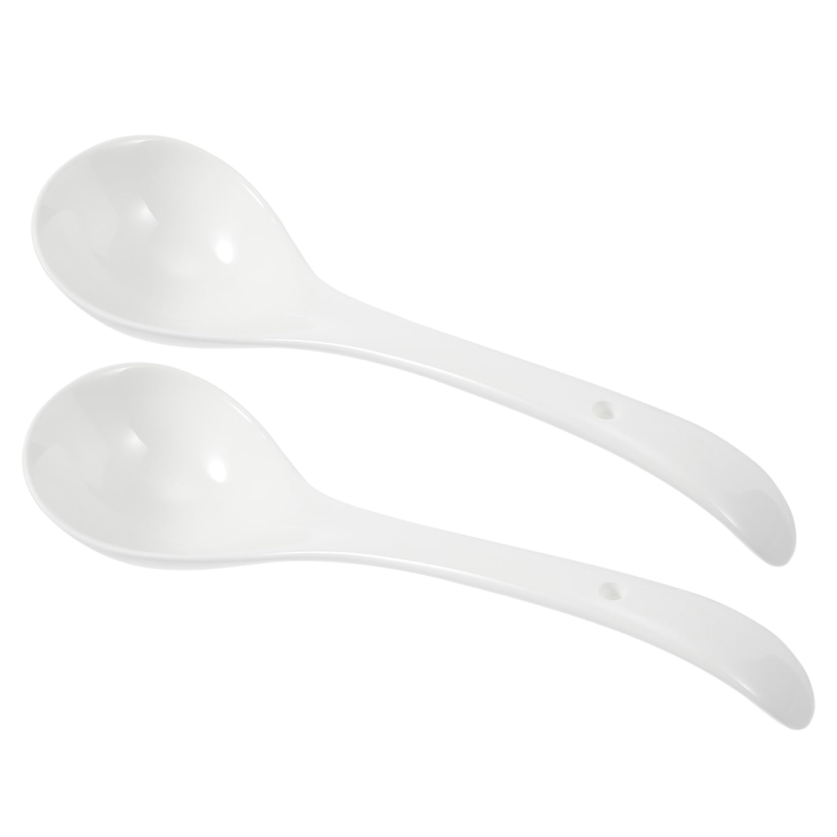Toyvian Cuillères à Soupe Manche Long et Épais Lot de 2 en Céramique Blanche Résistantes aux Rayures, pour Restaurants et Hôtels