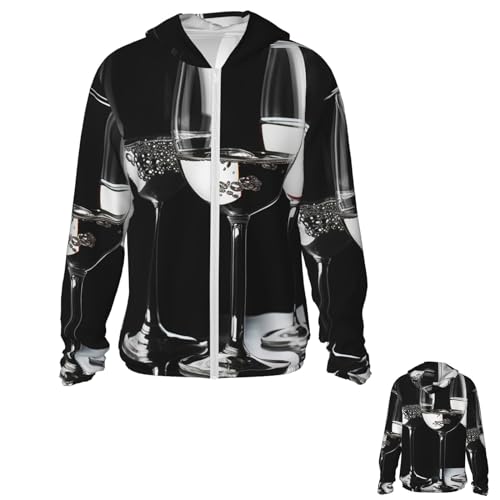 Men's Sun Protection Jacket UPF 50+ Full Zipper Long Sleeve UV Hoodie Shirt Wine Glasses Women's Outdoor Jacket