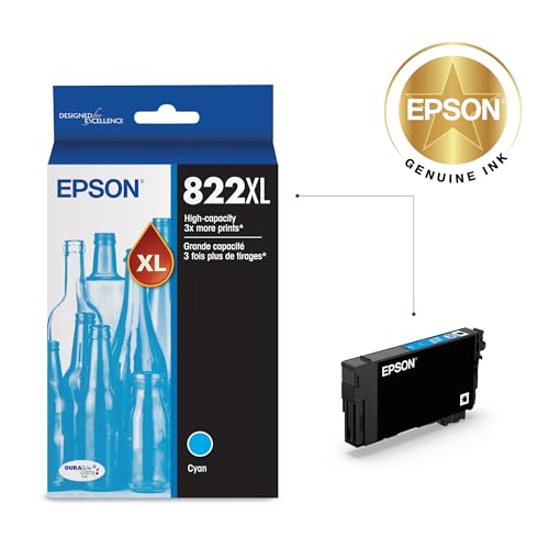 Image of Epson 822 DURABrite Ultra Ink High Capacity Cyan Cartridge (T822XL220-S) Works with Workforce Pro WF-3820,3823,4820,4830,4833,4834,(Pack of 2)