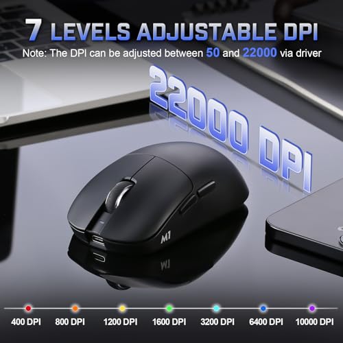 Image of YUNZII M1 Wireless Gaming Mouse, Tri-Mode 2.4G /BT /Wired Gaming Mouse, PAW3311 Sensor 10000 DPI Rechargeable Wireless Mouse with 5 Programmable Buttons, Customizable via Software for Win & Mac (Black)