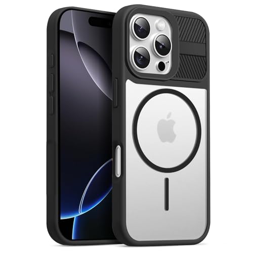 Image of KARWAN️ Magnetic Clear Back Case Cover for iPhone 16 Pro Max (6.9-Inch-) |Acrylic Transparent Slim | Shockproof iPhone 16 Pro Max Mobile Phone Back Cover [Clear Back] [TPU + Pc] [Black]