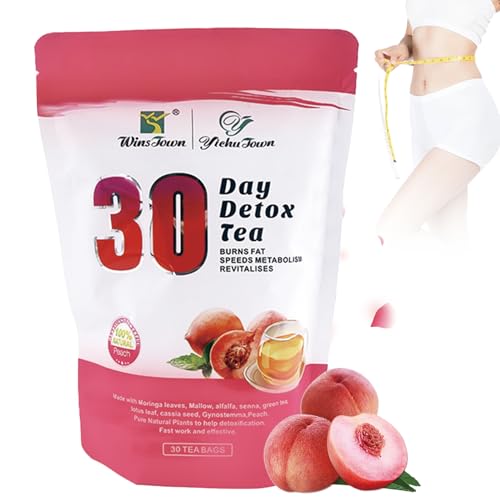 Detox Tee zum Abnehmen, Pfirsich Detox Tee, mit Pfirsichextrakt und natürlichen Grüntee-Zutaten, entgiften und abnehmen sanft, Fördern Stoffwechsel, koffeinfrei, für Männer und Frauen (30 Teebeutel)