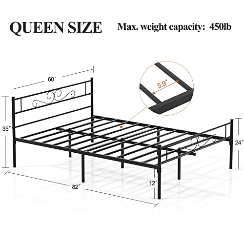 VECELO-Metal-Platform-Bed-Frame-Mattress-Foundation-with-Vintage-Headboard-Footboard-No-Box-Spring-Needed-Easy-Assembly-Queen-Black