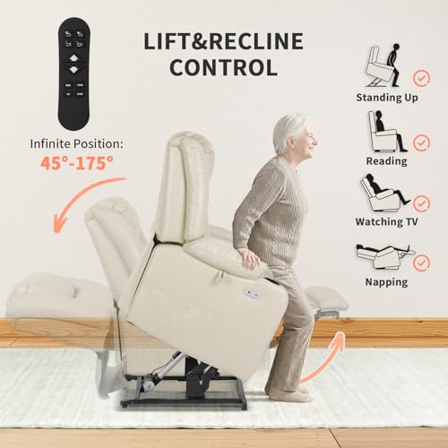 Image of EONIX Dual Motor Power Lift Recliner Chair for Elderly, 400lb, Cream White