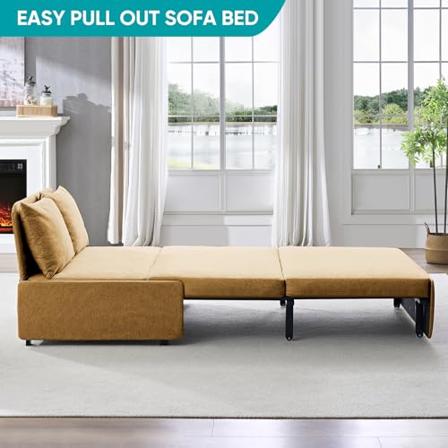 Image of BALUS 2 in 1 Twin Size Sleeper Chair Pull Out Sofas Couch with Pullout Beds, 43 inch W Convertible Guest Sleepers Chair Bed Sofabed with Pillows and Mattress for Living Room Apartment Loft, Yellow