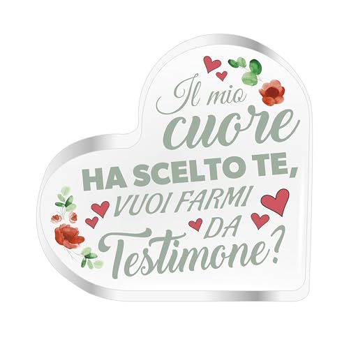 Idea Regalo Testimone di Nozze - Targa a Cuore Vuoi Essere il/la Mio/a Testimone - Gadget Originale per Una Richiesta Speciale