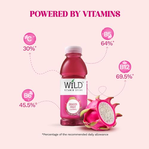 Image of Wild Vitamin Drink Dragon Fruit Flavoured 400ml Pack of 12 - Vitamin C B5 B6 B12 Contains Electrolytes Hydration Drink