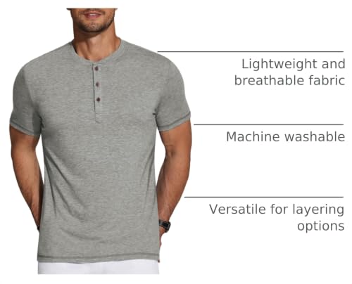 Image of COOFANDY Men's Henley Shirts Short Sleeve Casual Basic Tee Summer Button Henley Soild T Shirts