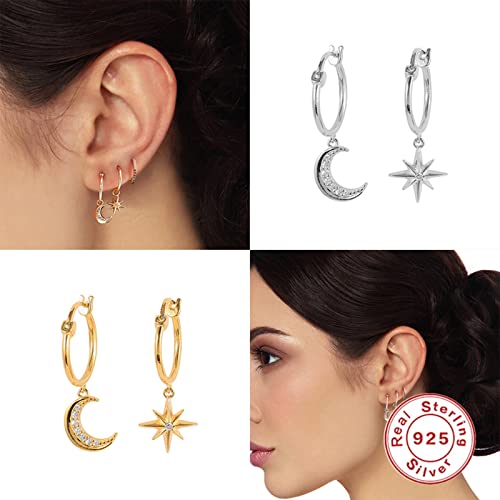 Boucles d'oreilles lune étoile en argent 925 et émail - 5