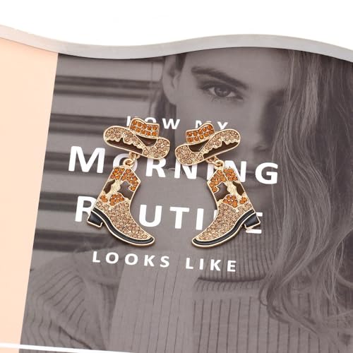 Colorful Rhinestone Western Boots Dangle Drop Earrings for Women Boho Cowgirl Cowboy Enamel Hat Boot Earrings Country Concert Party Outfits Jewelry Gift3