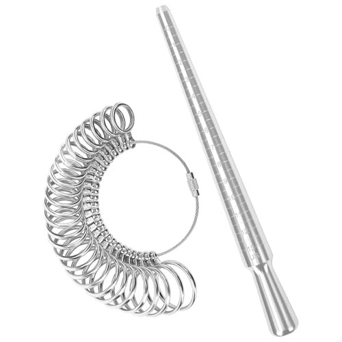 2pcs Ring Size Measuring Tool Set Metal Ring Gauges for Ring Measuring, Integrated Tapered Solid Ring Mandrel Measuring Tool for Ring Repair and Sizing, Jewelry Size Measurement