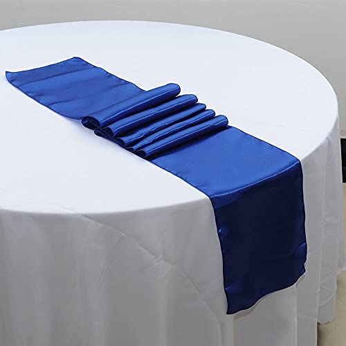 CNFQ Lot 10 Chemins De Table Satin Décoration Salle Mariage Table Runner 275cm X 30cm (Bleu Royal)
