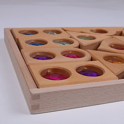 Image of 12PCS Acrylic Gem Fairytale Windows Blocks,Translucent Cubes Stacking Toys, Sparkling Acrylic Toy Wooden Stacking Blocks,Open Ended Play Montessori Educational Wooden Toys