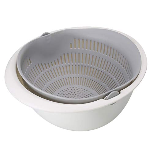 Colander Strainers for Kitchen, Fruit Cleaner Double Layer Drain Basket Fruit Vegetable Washing Bowl, Fruit Cleaning Bowl(gray)