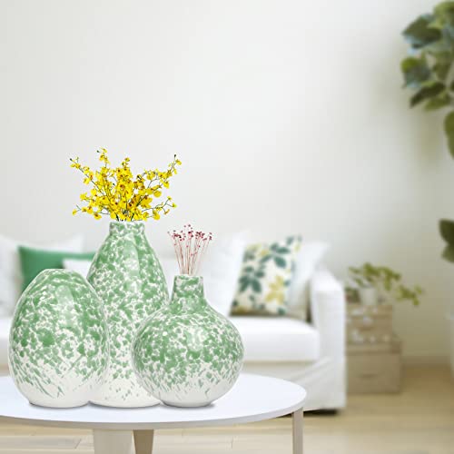 Ceramic Vase 3 Piece Set, Home Decor Decorative Flower Vases Set For Modern Farmhouse Decoration, Living Room Centerpieces,Events, Table, Bookshelf, Mantel And Entryway Decor (Green,Oval) #TOP2