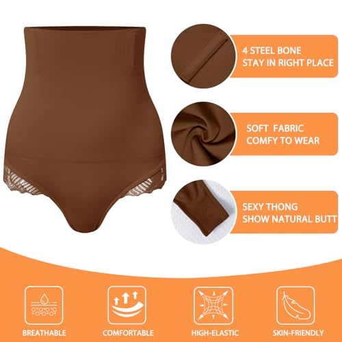 Image of Werena Tummy Control Thong Shapewear for Women High Waisted Body Shaper Panties Shaping Thong Girdle Underwear