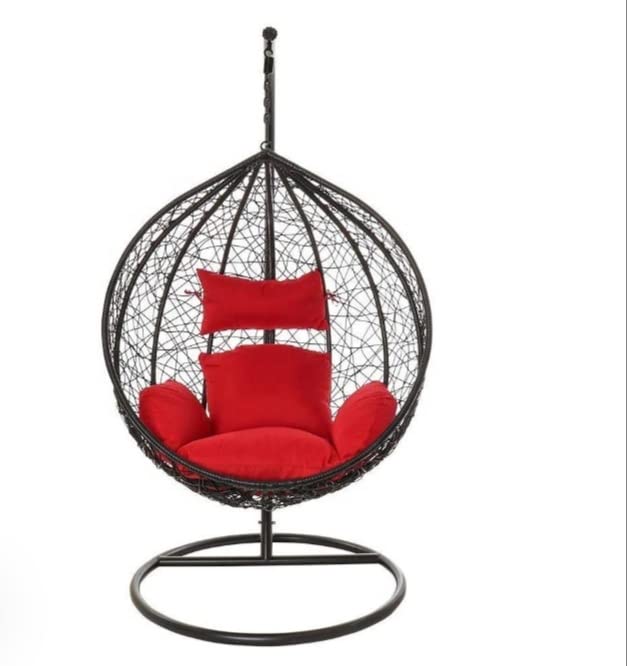 Image of Single Seater Swing Chair with Stand for Home & Cushion & Hook Outdoor Indoor | Balcony |Garden |Living Room |Garden | Patio | Home Improvement|(Swing Black with Cushion Red)