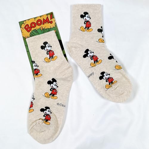 Mickey Mouse Crew Socks Collection, Multi Pairs, Athletic Striped Design, White Black Pink Beige4