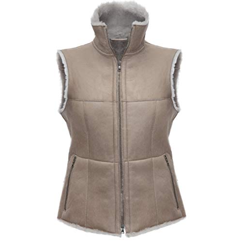Werner Christ ® Damen Lammfellweste HORSE - Weste aus echtem Lammfell, Fell, vielseitige warme Fellweste auch als Reitweste, Outdoorweste & Winterweste geeignet, in grau-beige (Greige), Gr. 36 Cover