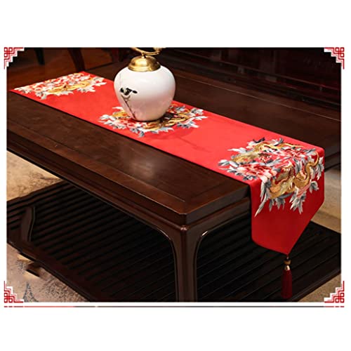 Chinese stijl tafelloper Zen thee tafel lange tv kast schoen kast cover doek retro borduurwerk bed vlag,14x67 inches… - Image 7