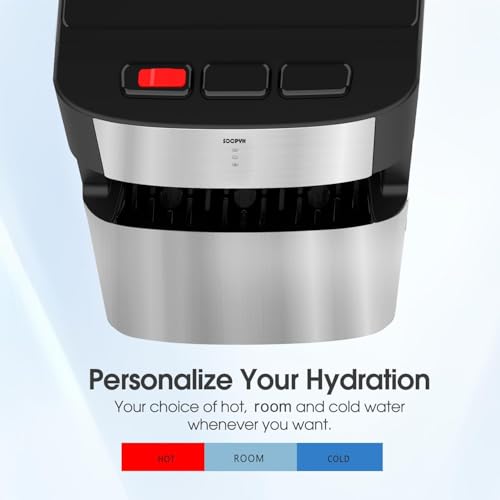 Image of Self Cleaning Bottom Load Water Cooler Dispenser for 3-5 Gallon Bottles,Hot Cold and Room, Child Safety Lock, LED Display with Empty Bottle Alert, Perfect for Home, Stainless Steel