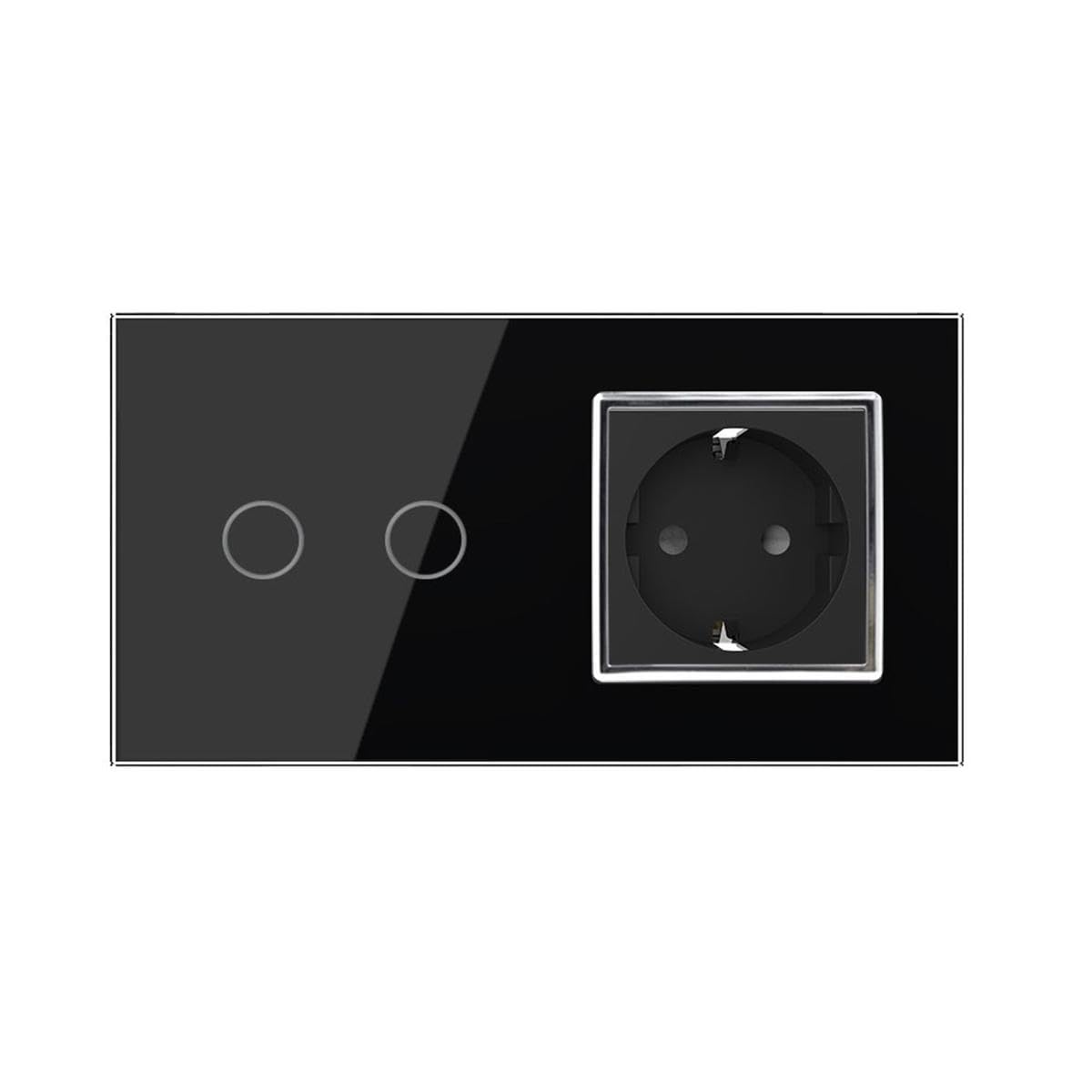 LIVOLO 2-fach Lichtschalter & Steckdose Touchschalter Komplettset mit Serienschalter Steckdose und Glasblende in Schwarz