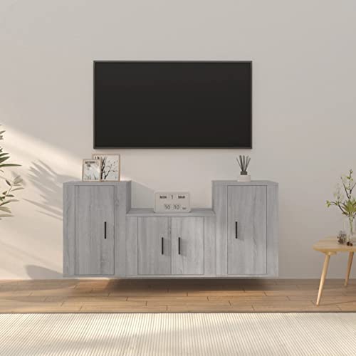 Homgoday Ensemble de meubles pour TV 3 pièces en contreplaqué gris Sonoma, meuble pour TV, salon, salle à manger, table basse, télévision, équipement de...