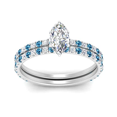 Image of Choose Your Gemstone Three Quarter Diamond CZ Gallery Bridal Ring Set 925 Sterling Silver Marquise Shape Wedding Ring Sets for WomenUS Size 4 to 12