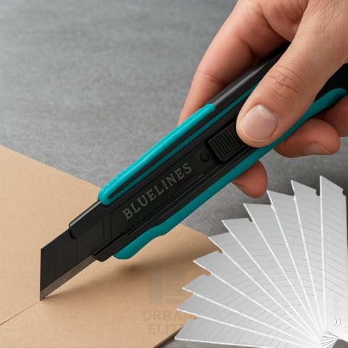 Image of Premium 18mm utility cutter replacement blades for smooth, precise cutting. Compatible with standard snap-off knives for home, office, DIY, and packaging.