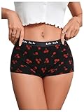 SHENHE Women's Cute Cherry Boyshorts Underwear Low Rise Panties Seamless Boxer Briefs Black Large