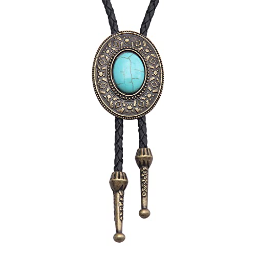 Image of GelConnie Native American Bolo Tie Rodeo Cowboy Leather Necktie Western Necklace Costume Accessories for Men,Women
