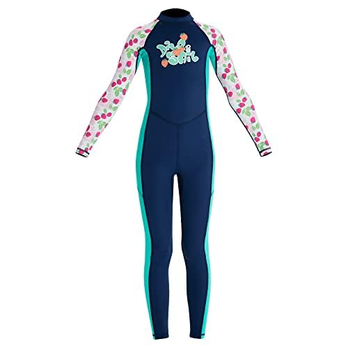 Girls One Piece Long Sleeve Swimsuit, UV Protection 50+, Nylon Spandex Swimwear (US, Age, XX-Large, Little Girls, Blue)