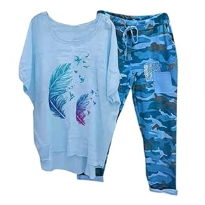 Briskorry Damen Sommer Camouflage Hosenanzug Set