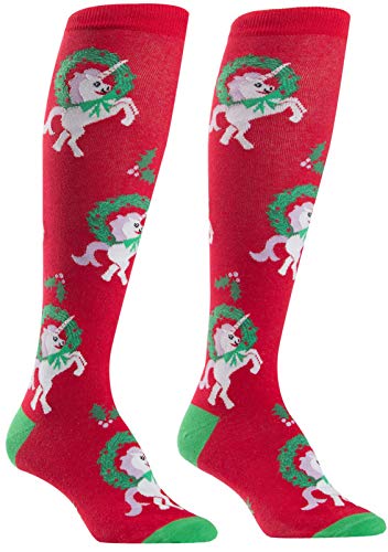 Sock It To Me Christmas Women's Knee High Funky Socks - Horn for the Holiday, Multi-color, 5-10