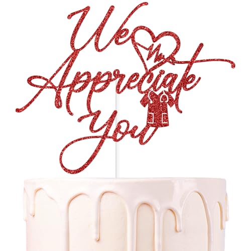 Red Glitter We Appreciate You Cake Topper, Thank You For All You Do Appreciation Decorations, Nurse/Doctor Appreciation Party Decorations Supplies