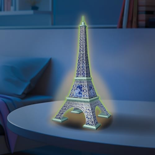 Ravensburger Glow in The Dark Eiffel Tower 3D Jigsaw Puzzles for Kids and Adults Age 8 Years Up - 50th Anniversary Edition - 216 Pieces - No Glue Required