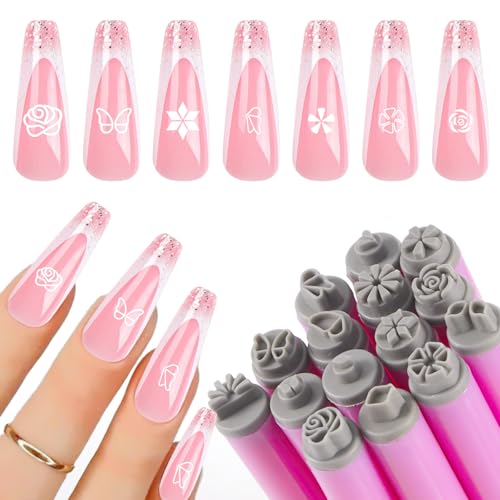 YECERALA 15pcs Nail Stamp Art Pen Set Flower Butterfly Rose Pattern Silicone Nail Stamp Pen Stamping Stick Tools Practical Nail Stamper Tools For Women Nail Stamping Pen Accessories For Home DIY