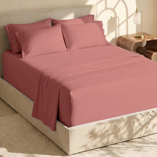 Hearth & Harbor Extra Deep Pocket Sheets - Fits Mattress 18-24 Inches Deep - Extra Deep Pocket Split King Size Sets - 7 Piece Split King Size - Misty Rose